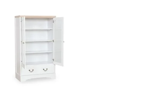 Entry open white cabinet isolated on white background with space for copy. Stock Photos