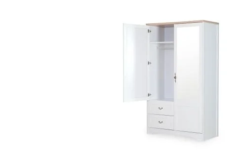 Entry open white wardrobe isolated on white background with space for copy. Stock Photos