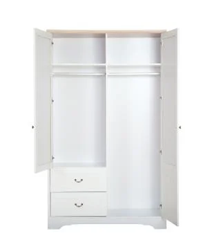 Entry open white wardrobe isolated on white background with clipping path. Stock Photos
