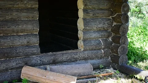 Entry opening in a log wall Stock Footage 117473430