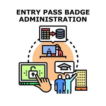 Entry pass badge administration process concept Stock Illustration