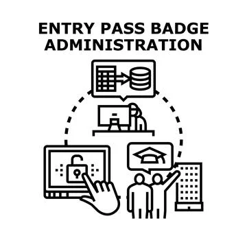 Entry pass badge administration process concept 스톡 일러스트
