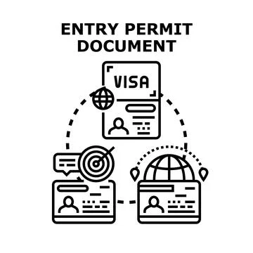Entry permit document for international travel and immigration Stock Illustration