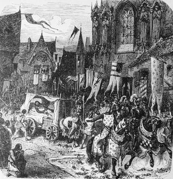 Entry of philippe auguste in paris 1214 ,edition lahure 1881 Illustrazione stock