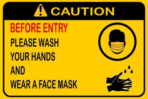 Before entry ,please wash your hands and wear a face mask Stock Illustration