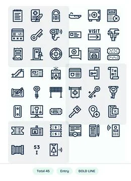 Entry Professional Vector Set with 45 Bold Line PIXEL Perfect 128x128 Icons Stock Illustration