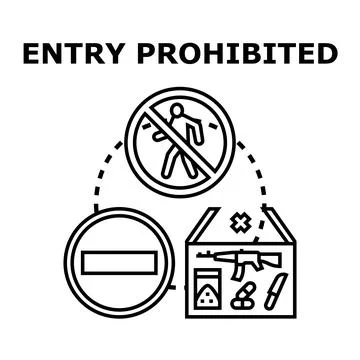Entry prohibited concept with dangerous items and stop sign Illustrazione stock
