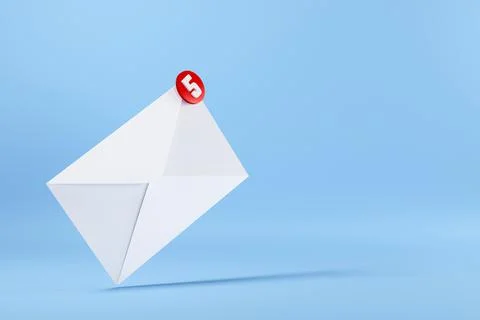Envelope 3D E-mail icon and five messages notification Stock Illustration