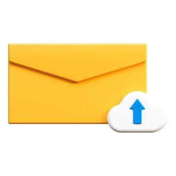 Envelope. 3D envelope with the icon of uploading messages to cloud storage. Stock Illustration