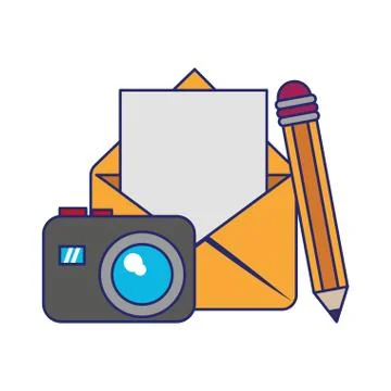Envelope and camera blue lines Stock Illustration