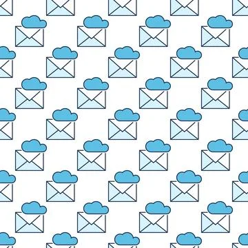 Envelope and Cloud vector colored seamless pattern Stockillustratie
