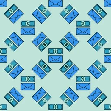 Envelope and Dollar Banknote vector colored seamless pattern 스톡 일러스트