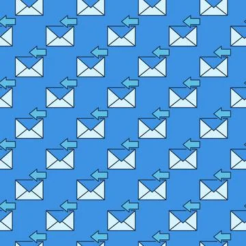 Envelope and Horizontal Arrow vector blue seamless pattern 库存插图