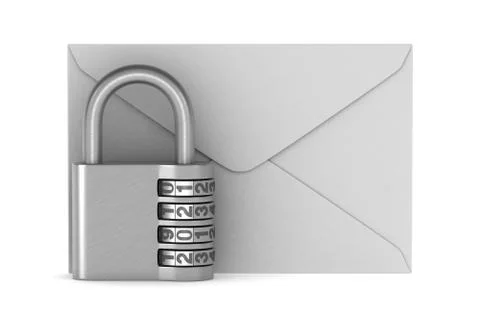 Envelope and padlock on white background. Isolated 3D illustration Illustrazione stock