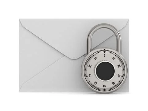 Envelope and padlock on white background. Isolated 3D illustration Stock Illustration