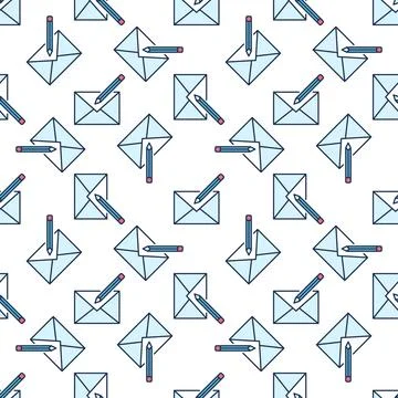 Envelope and Pencil vector colored seamless pattern or background イラスト素材