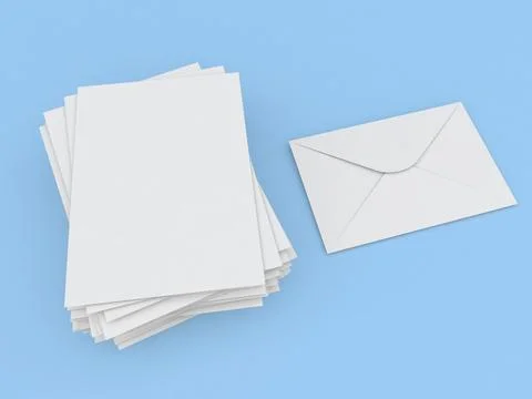 Envelope and a stack of A4 papers on a blue background. Stock Illustration