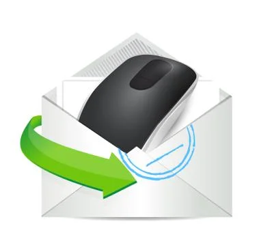 Envelope and wireless computer mouse isolated on white background Illustrazione stock