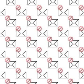 Envelope with Ban sign vector line seamless pattern 스톡 일러스트