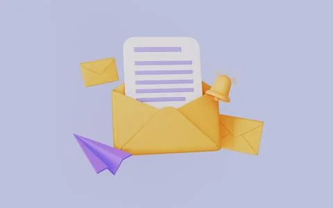 Envelope with bell and paper plane, Notification and alerts, Email letter Stock Illustration