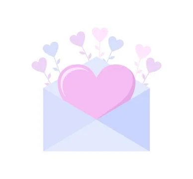 Envelope with big heart inside and hearts on stems around Stock Illustration