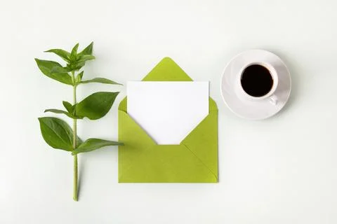 Envelope with black coffee Stock Photos