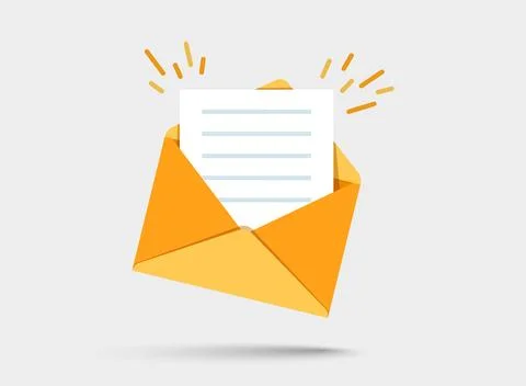 Envelope with blank paper icon in flat style. Letter communication vector i.. Stock Illustration