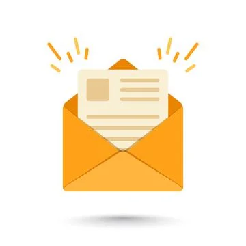 Envelope with blank paper icon in flat style. Letter communication vector i.. Stock Illustration