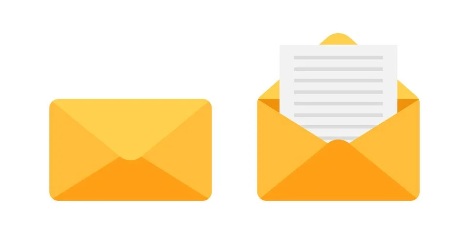 Envelope with blank paper icon in flat style. Letter communication vector i.. Stock Illustration