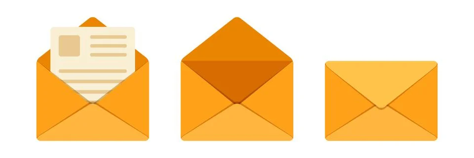 Envelope with blank paper icon set collection in flat style. Letter communi.. Stock Illustration