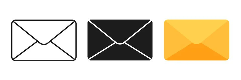 Envelope with blank paper icon set collection in flat style. Letter communi.. Stock Illustration