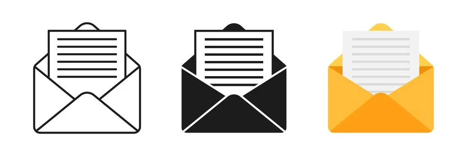 Envelope with blank paper icon set collection in flat style. Letter communi.. Stock-Illustration