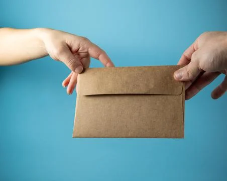 Envelope on blue background copy space Stock Photos