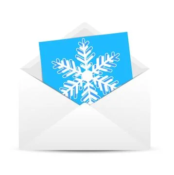 Envelope with a blue paper sheet and drawn snowflake Stock Illustration