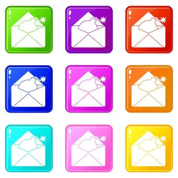Envelope with bomb icons 9 set 스톡 일러스트
