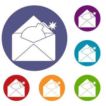 Envelope with bomb icons set Illustrazione stock