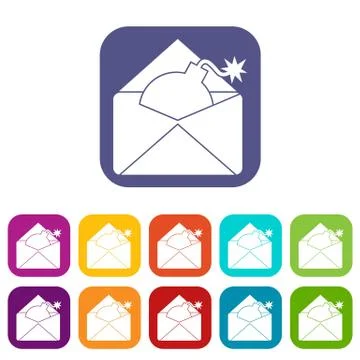 Envelope with bomb icons set Stock Illustration