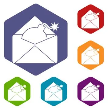Envelope with bomb icons set Illustrazione stock