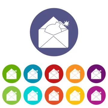 Envelope with bomb set icons Illustrazione stock