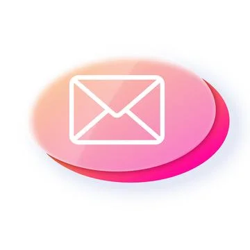 Envelope button glassmorphism effect vector icon, transparent blur glass pink Stock Illustration