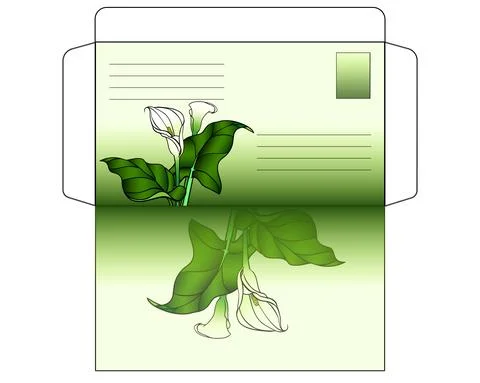 Envelope with Calla lilies, unwrapped - vector full color template Stock Illustration