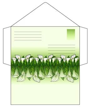 Envelope with Callas, unwrapped DIY - vector full color template Stock Illustration