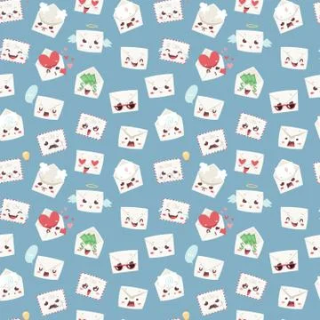 Envelope character emotions face vector illustration seamless pattern Illustrazione stock