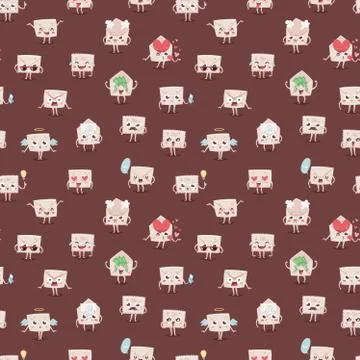 Envelope character emotions face vector illustration seamless pattern Illustrazione stock