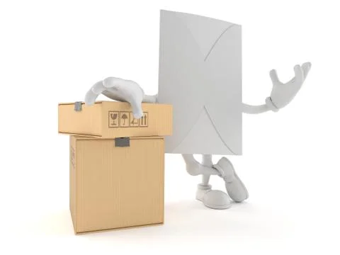 Envelope character with stack of boxes Stock Illustration