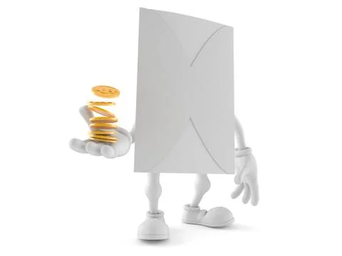 Envelope character with stack of coins Stock Illustration