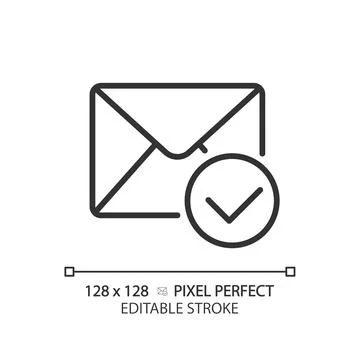 Envelope with checkmark pixel perfect linear icon Ilustração Stock