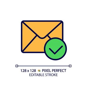 Envelope with checkmark pixel perfect RGB color icon Ilustração Stock