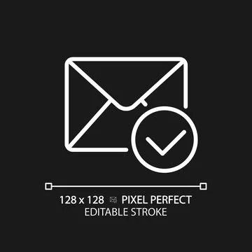 Envelope with checkmark pixel perfect white linear icon for dark theme Ilustração Stock