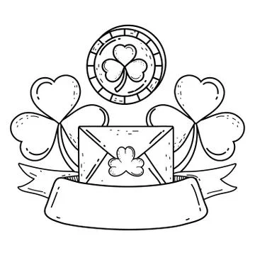 Envelope with clover with coin st patrick invitation Stock Illustration